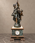 Figural Mantel Clock on Marble Pedestal — styled main photograph