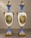 Pair of Monumental Blue and White Porcelain Vases — styled main photograph