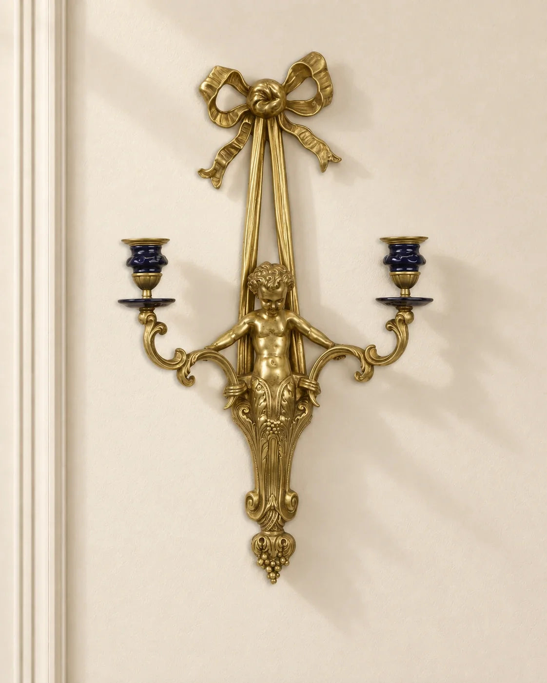 Two-Light Bronze and Porcelain Wall Candle Holder — primary view