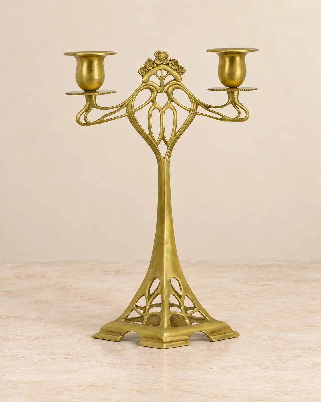 Two-Light Floral Bronze Candle Holder — primary view