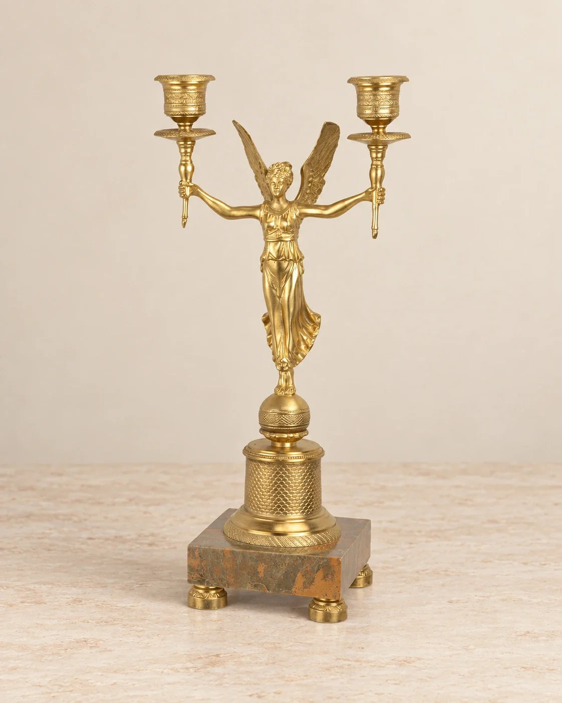Two-Light Winged Figure Bronze Candle Holder — primary view