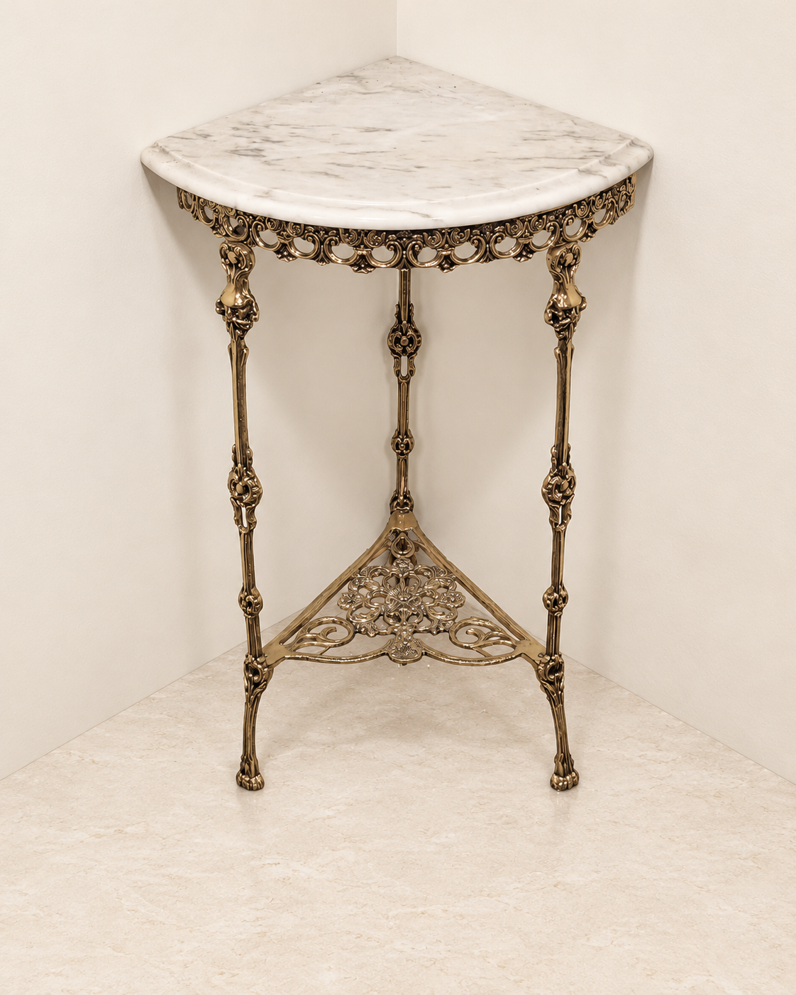 Golden Corner Console with Openwork Lower Ornament