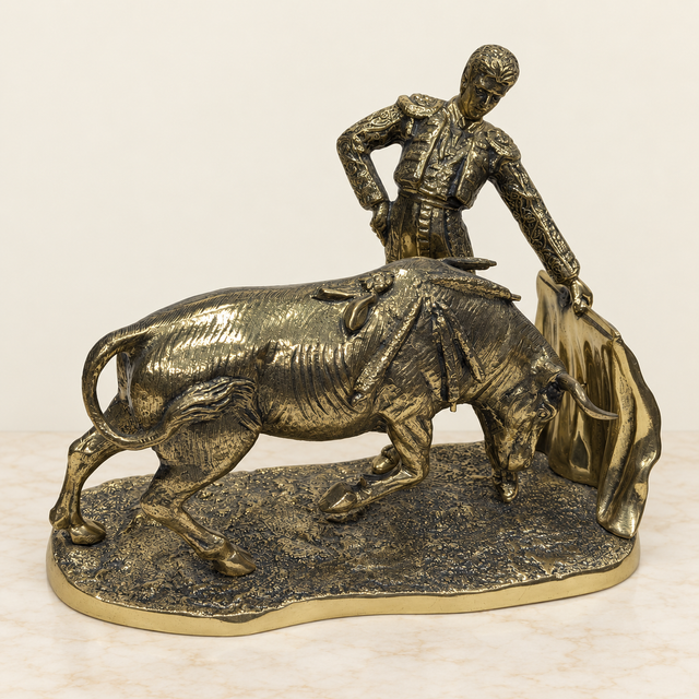 Sculptuur van stier en torero met cape