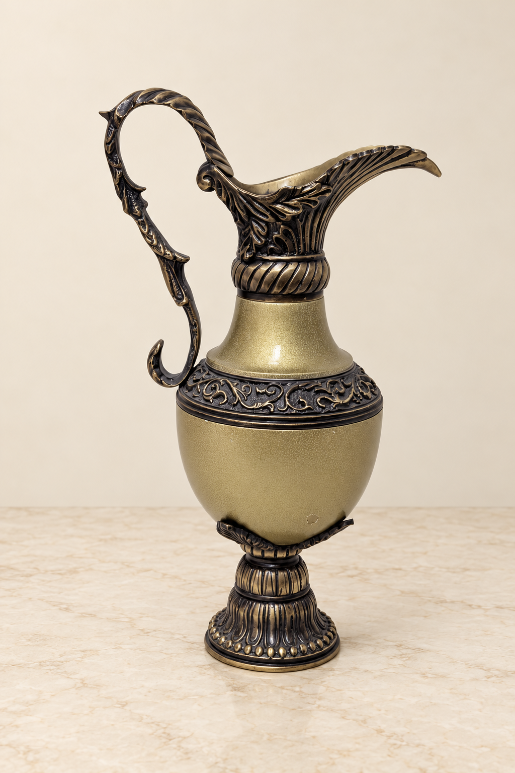 Lacquered decorative ewer with scrolling mounts