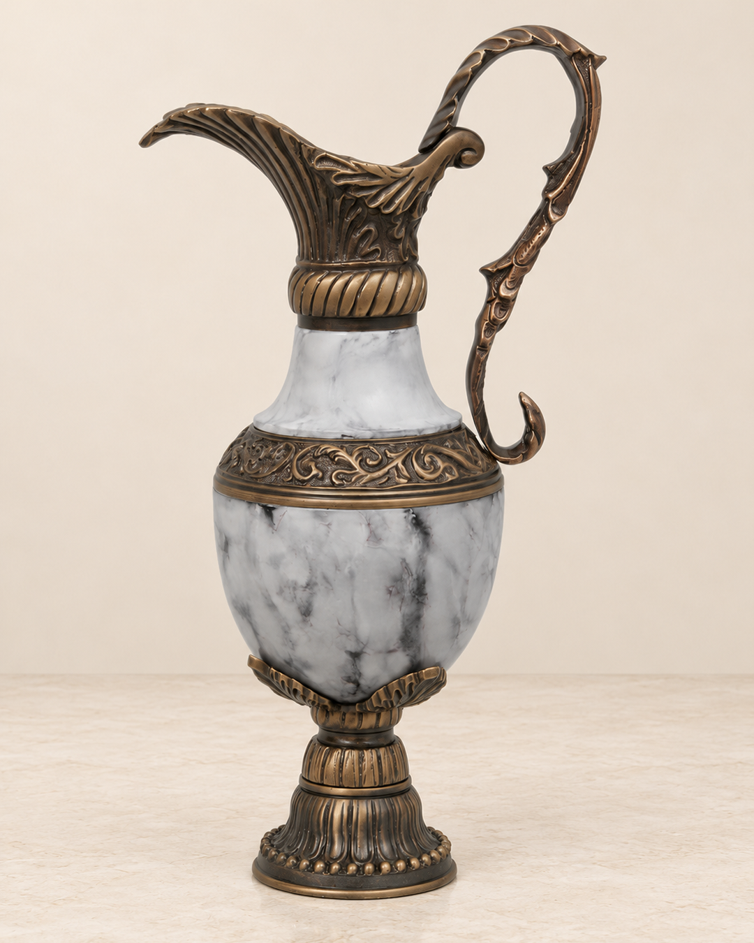Grey Veined Decorative Ewer with Scroll Handle
