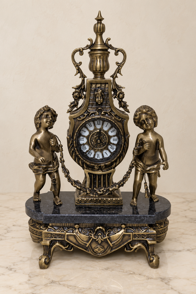 Pendule in empirestijl met twee kinderfiguren