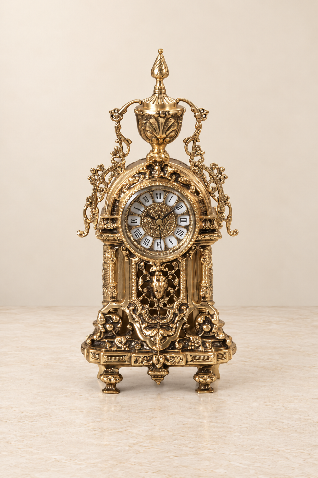 Braccara Augusta mantel clock with an urn finial