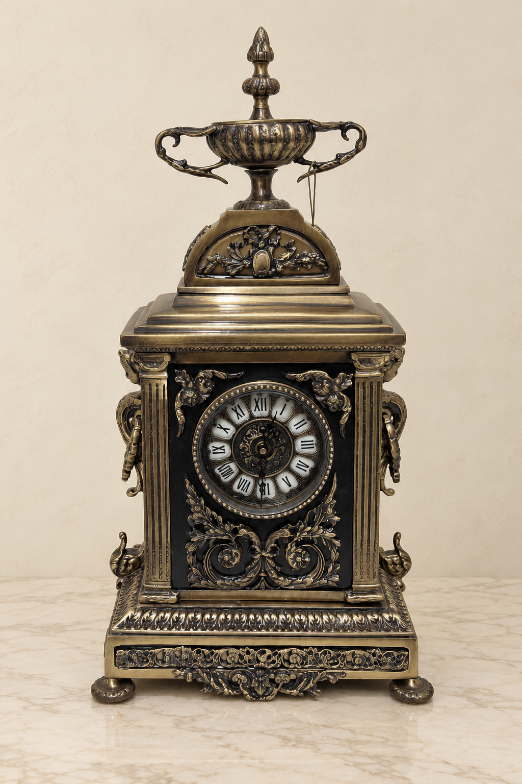 Copa mantel clock with bowl finial