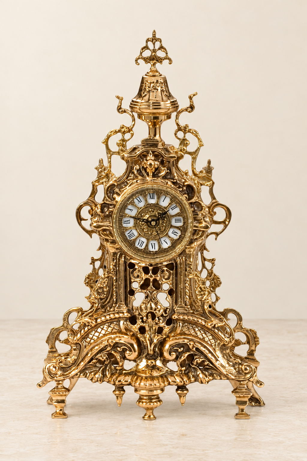 Ornate openwork mantel clock