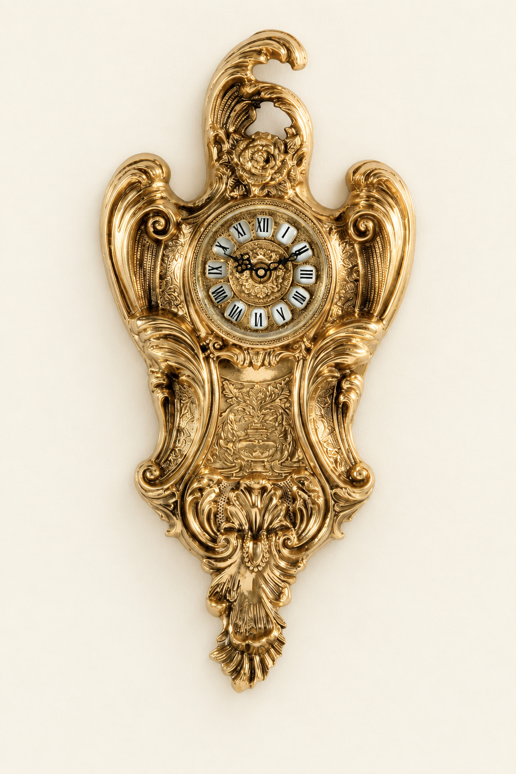 Wall clock with rose and scrolling leaf frame