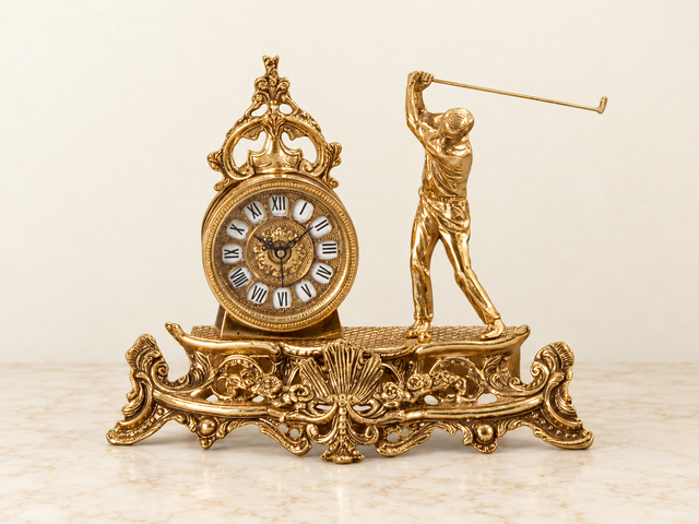 Pendule met golfer en schelpmotief
