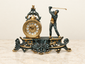 Golfer mantel clock in green and gold tones
