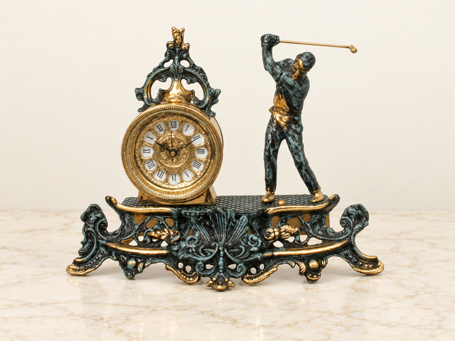 Pendule met golfer in groen- en goudtinten