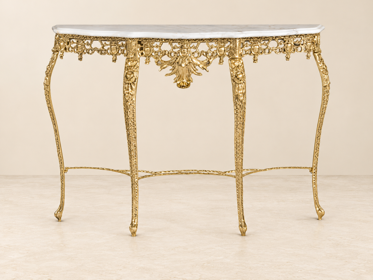 Golden Console Table with Openwork Frieze and Palmette