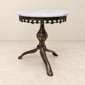 Round Side Table with Ornate Pedestal and Pale Veined Top