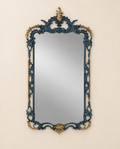 Blue and Gold Wall Mirror with Pierced Scroll Frame
