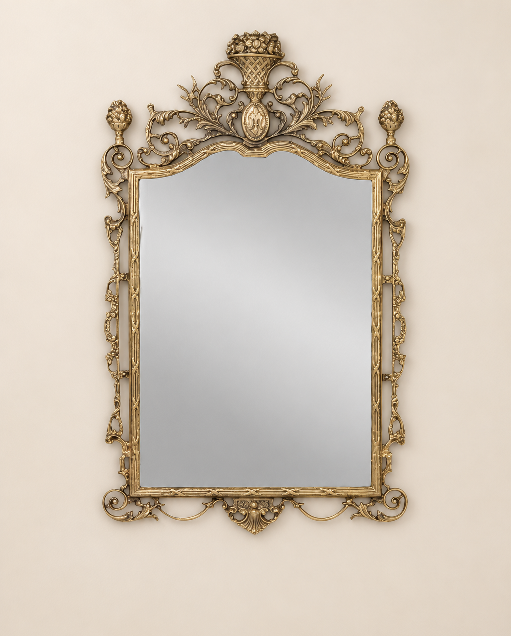 Golden Wall Mirror with Floral Urn Crest