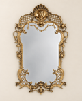 Golden Wall Mirror with Mask Crest and Lattice Ornament