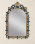 Arched Wall Mirror with Blue Openwork Frame and Golden Palmette