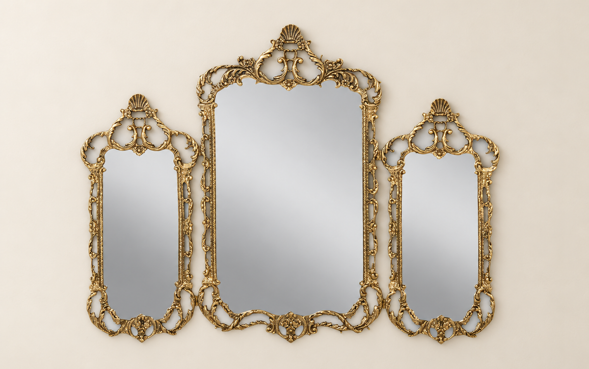 Golden Triptych Mirror with Shell Crests