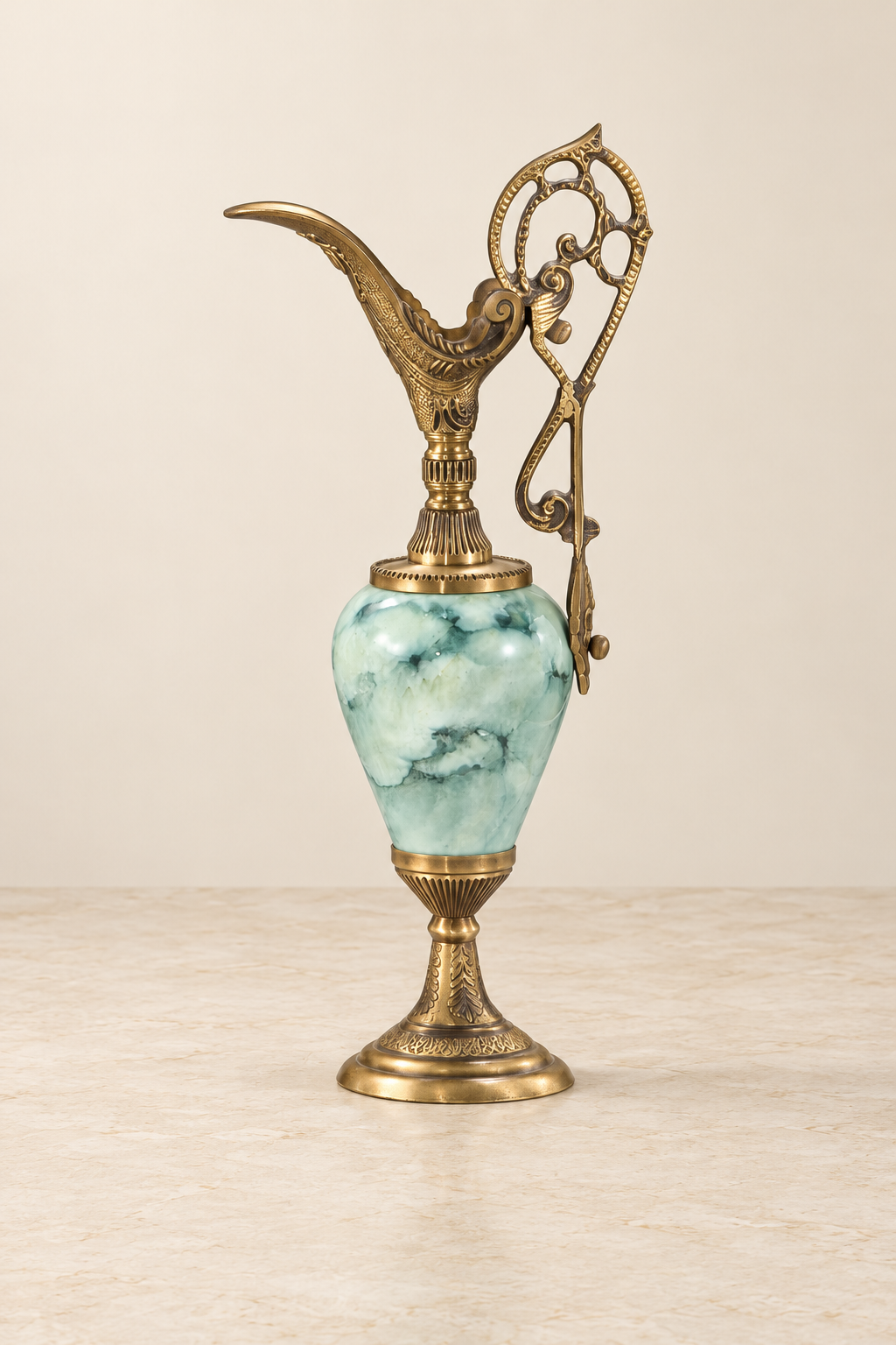 Cleopatra green decorative ewer with openwork handle
