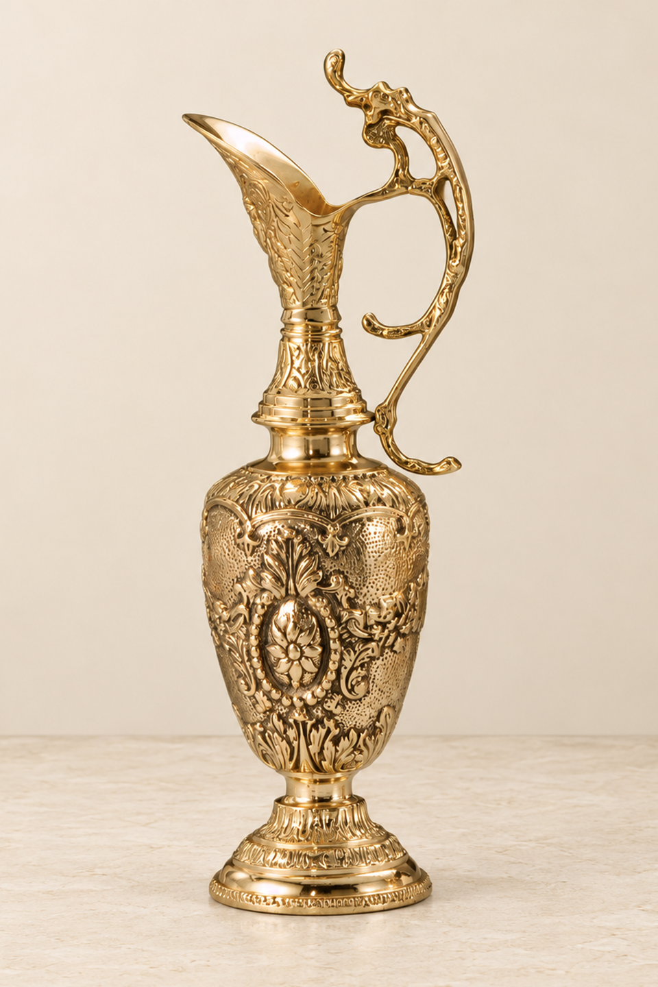 Tall Decorative Ewer with Floral Medallion