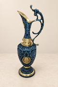 Blue and Gold-Tone Decorative Ewer with Floral Medallion