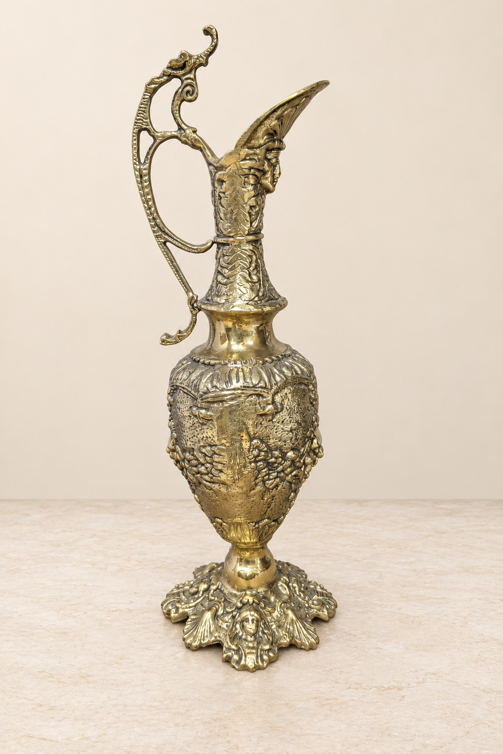 Decorative Ewer with Pierced Handle and Ornate Pedestal