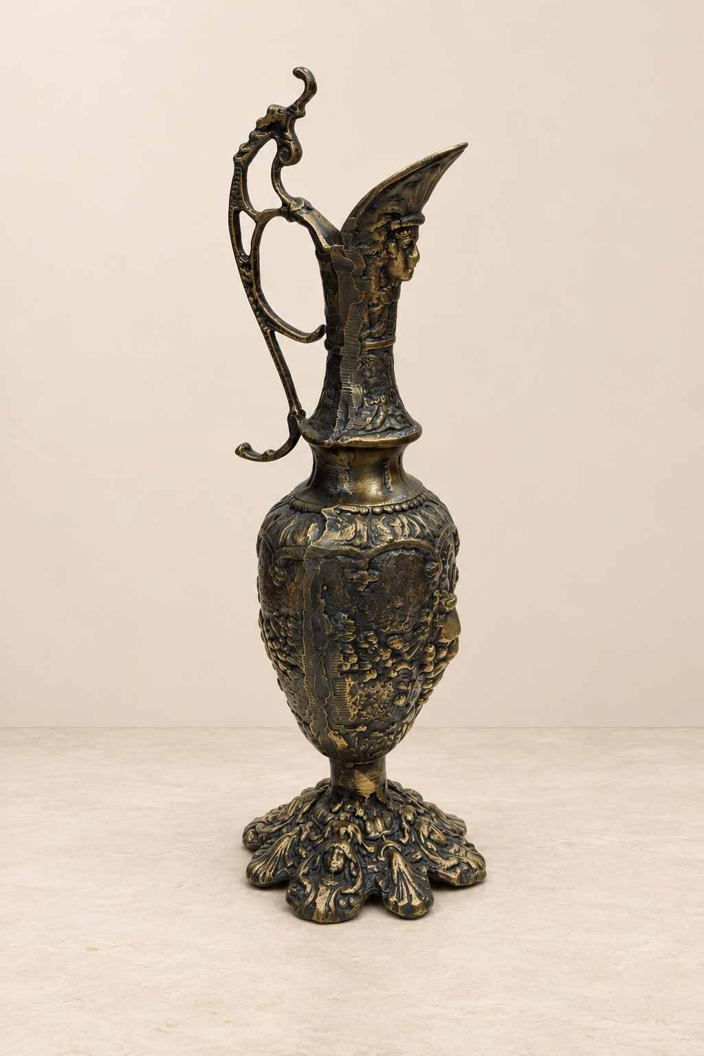 Tall Decorative Ewer with Dark Antiqued Finish