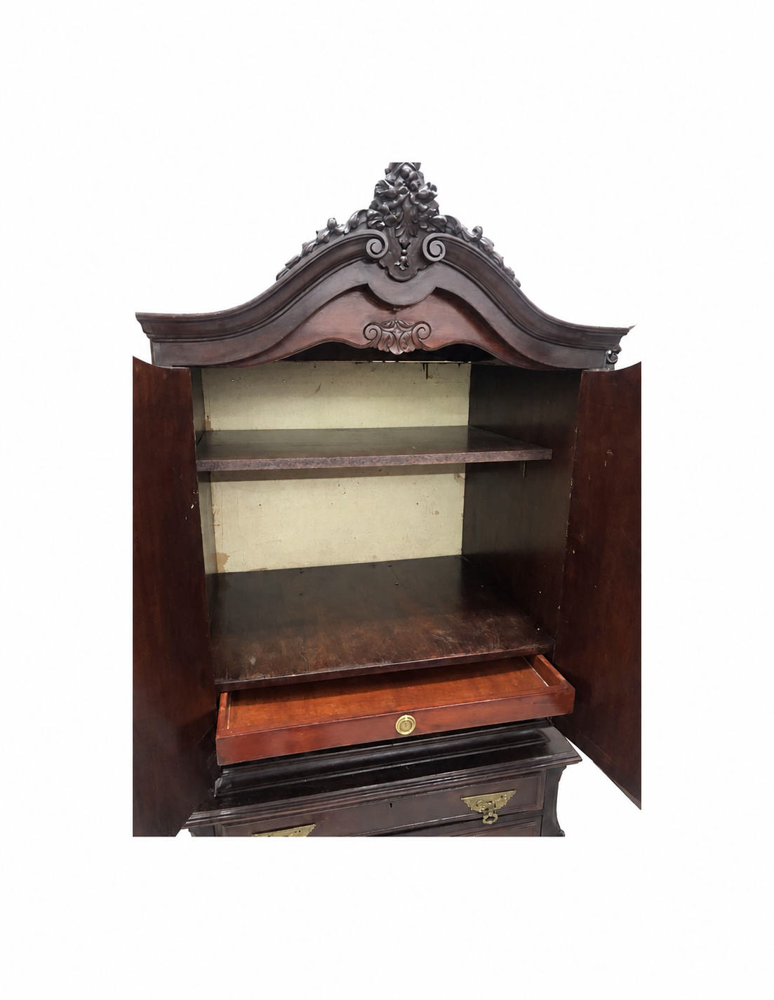 Bronze-Mounted Cabinet on Cabriole Legs — original open cabinet interior