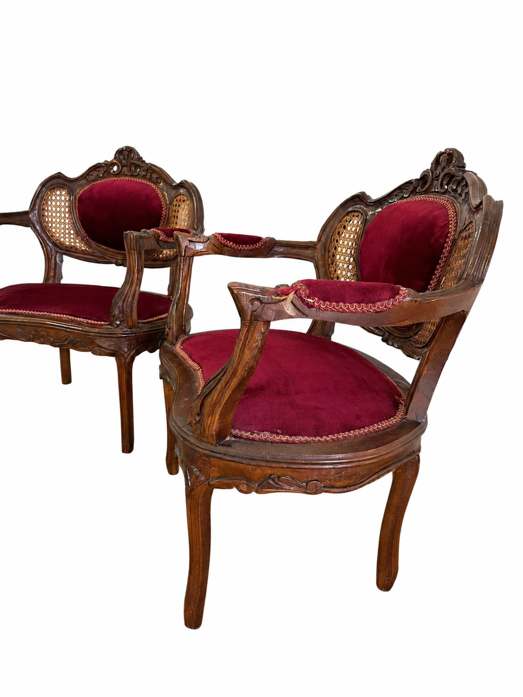 Pair of Napoleon III Armchairs — original arm upholstery and frame wear