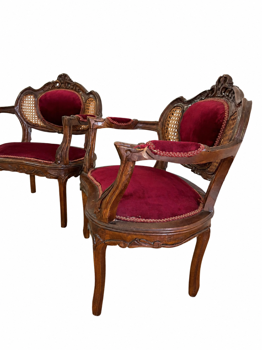 Pair of Napoleon III Armchairs — original arm upholstery and frame wear