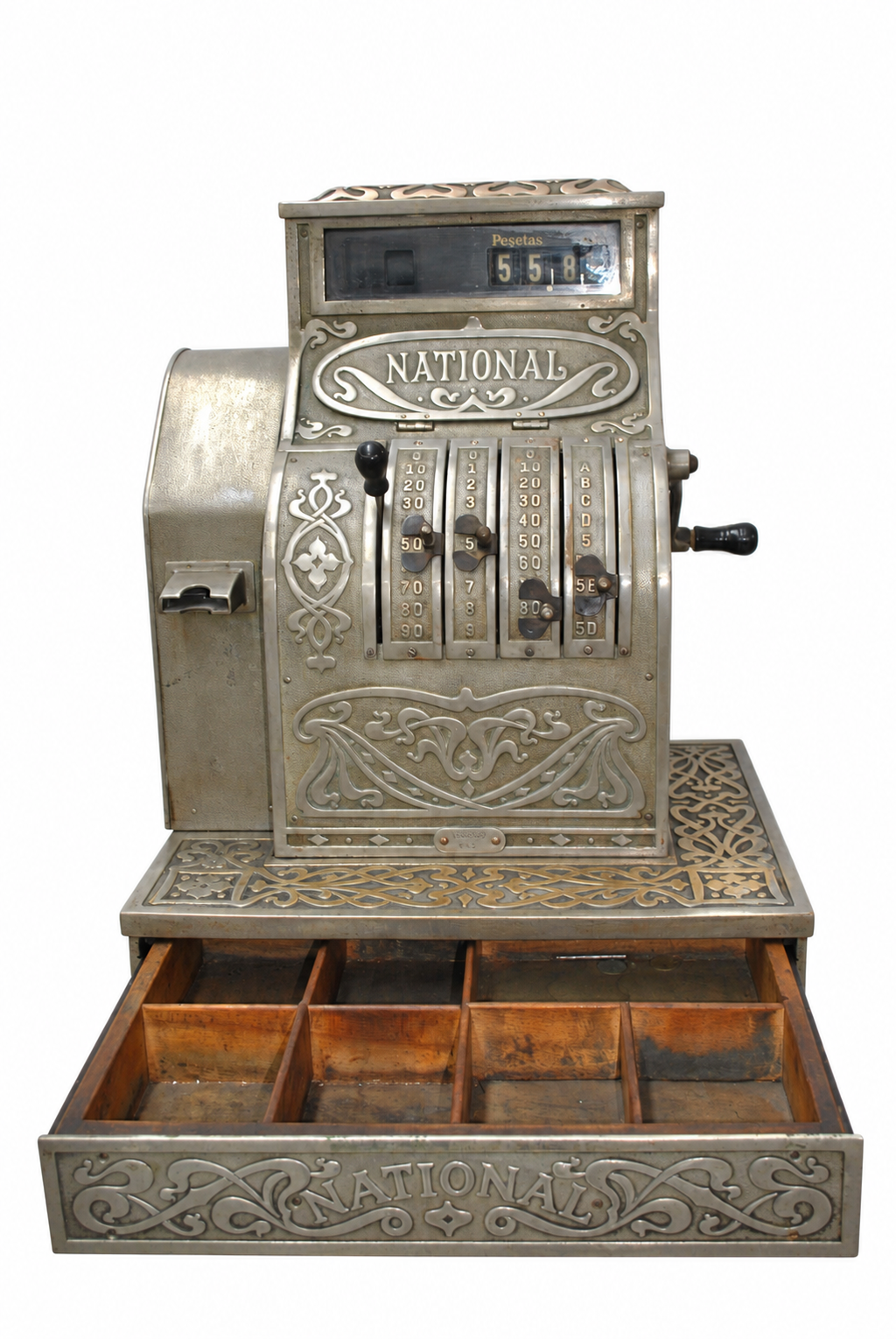 National Cast-Iron Cash Register with Wooden Cash Drawer — original open cash drawer