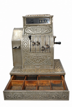 National Cast-Iron Cash Register with Wooden Cash Drawer — original open cash drawer