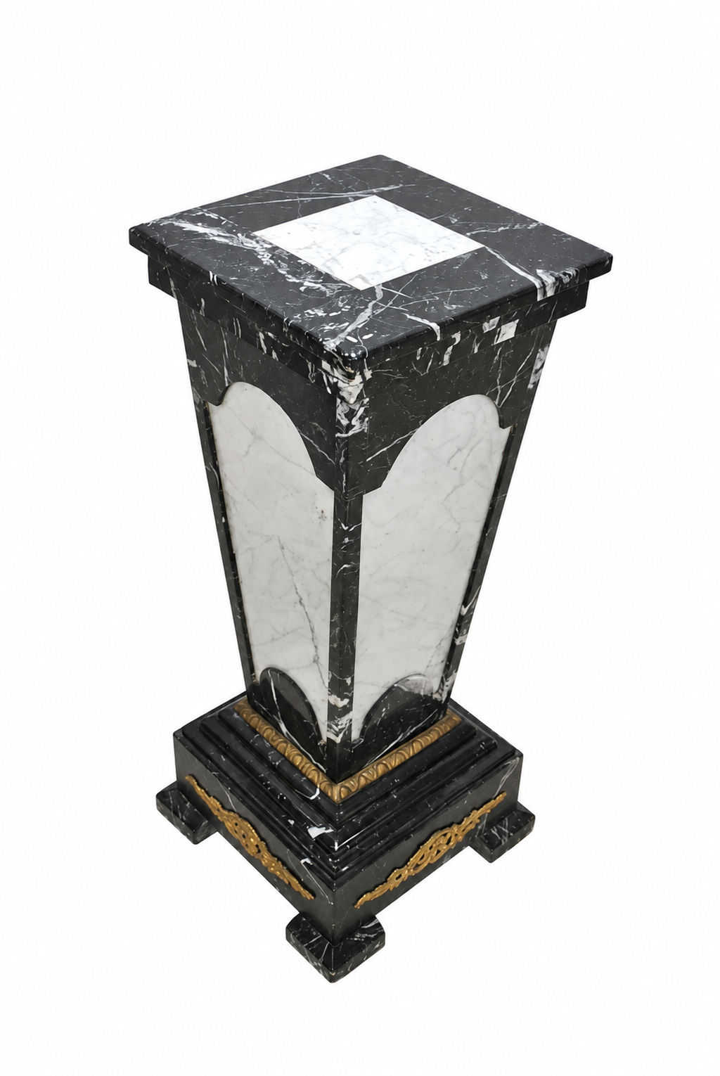 Black and White Marble Pedestal with Gilt-Bronze Mounts — original complete oblique view