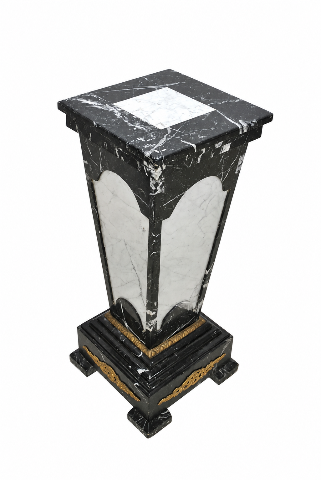 Black and White Marble Pedestal with Gilt-Bronze Mounts — original complete oblique view