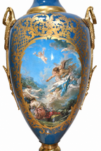 Pair of Monumental Blue Porcelain Vases with Mythological Scenes — original front painted scene