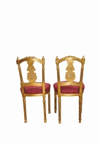 Pair of Gilt Lyre-Back Chairs with Burgundy Upholstery — original rear view of both chairs