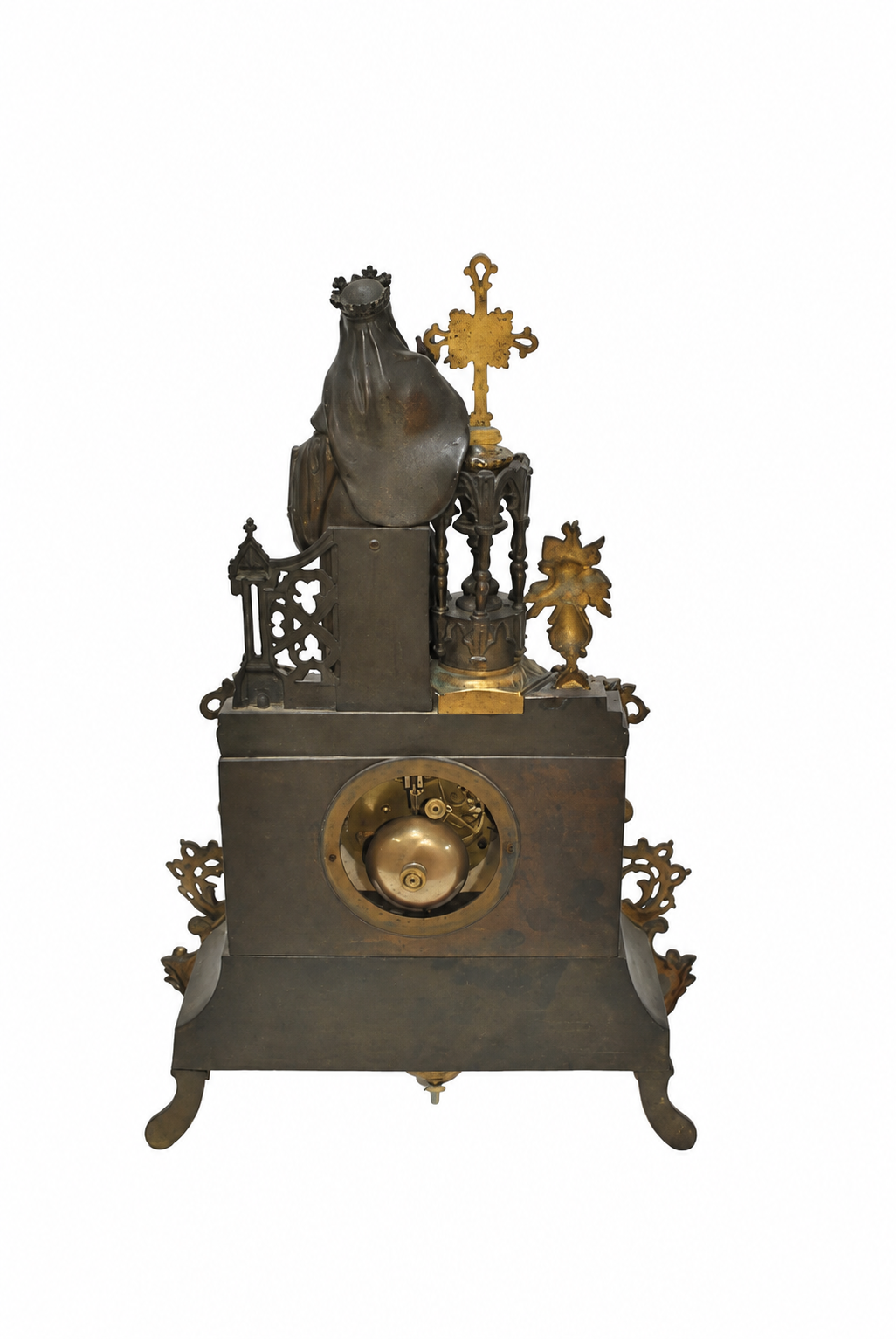 Gilt-Bronze and Marble Mantel Clock with Virgin Figure — original rear and movement