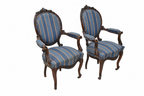 Pair of Isabelino Walnut Armchairs with Blue Striped Upholstery — original oblique view of both armchairs