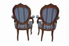 Pair of Isabelino Walnut Armchairs with Blue Striped Upholstery — original rear of the pair